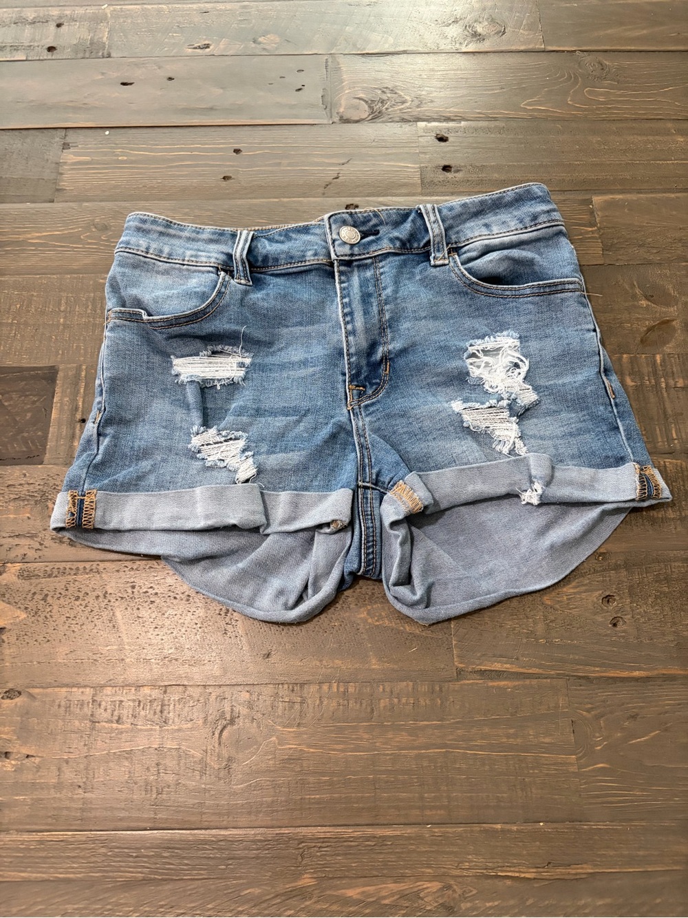 PacSun Super Stretch Shortie Denim Shorts Size 27 Distressed Cuffed